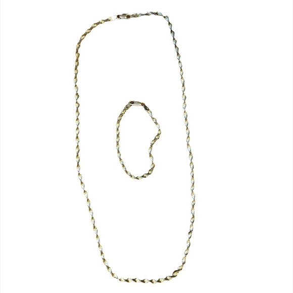 Sterling 925 Silver and Gold Necklace and Bracelet Set - Picture 8 of 12